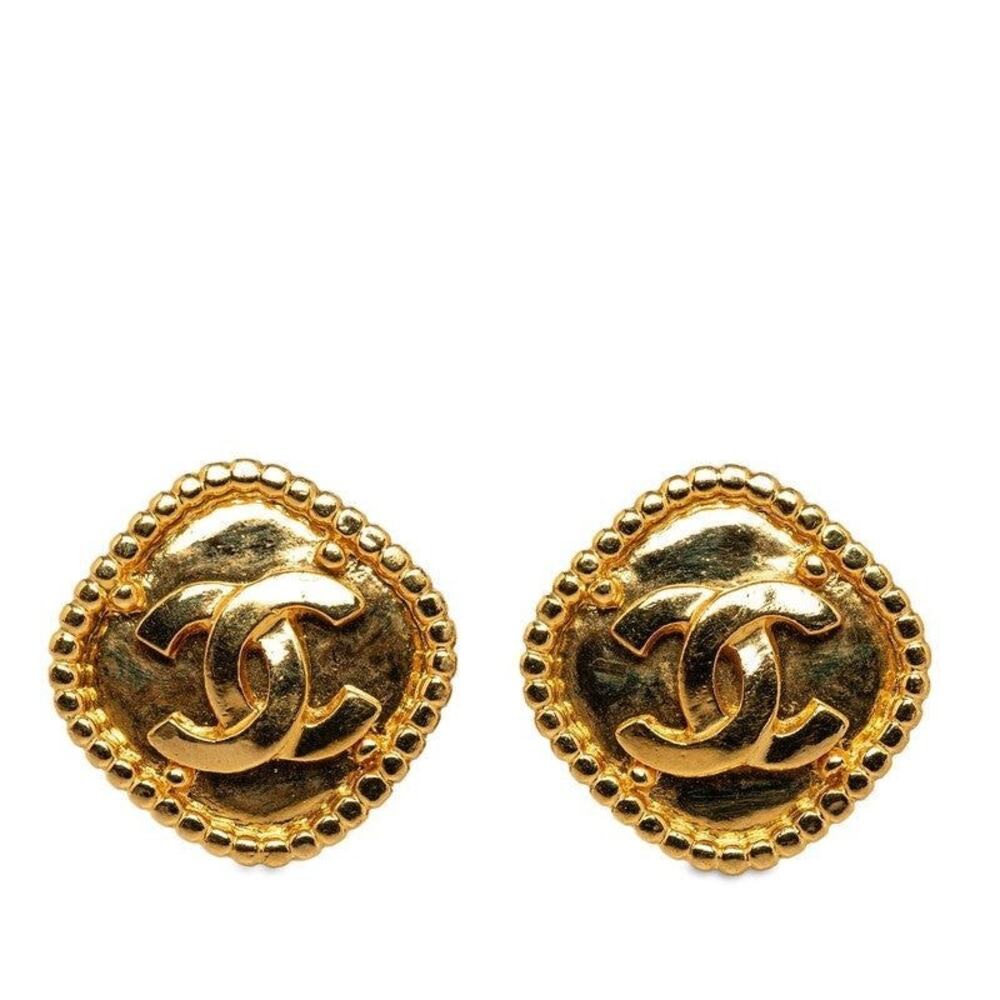 Chanel CC Logo Plated Earrings Gold